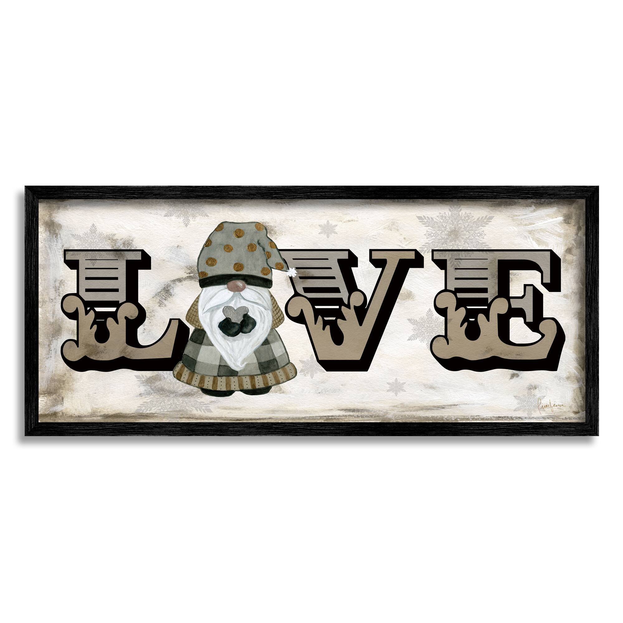 Stupell Industries Holiday Patterned Love Gnome Framed Giclee Art